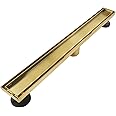 Neodrain 60-Inch Gold Linear Shower Drain, 2-in-1 Flat & Tile Insert Cover, Stainless Steel Linear Drain, Brushed Brass Rectangle Shower Floor Drain with Hair Strainer, Watermark&CUPC Certified