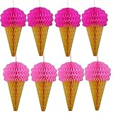 Pink Hanging Honeycomb Ice Cream Decorations - Pack Of 8 - Ice Cream Party Hanging Tissue Paper Decorations Are Great For Parties And Events!!