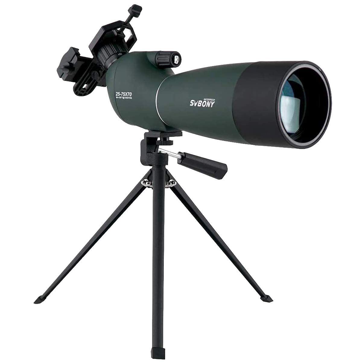 SVBONY SV28 Spotting Scopes with Tripod,Hunting,25-75x70,Angled,Waterproof,Range Shooting Scope,with Phone Adapter,Compact, for Target Shooting,Birding,Stargazing,Wildlife Viewing