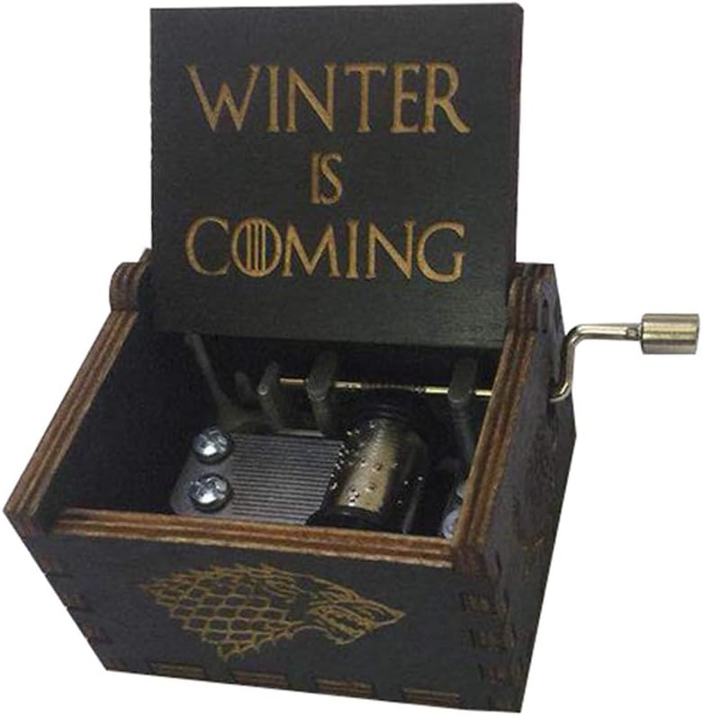 INSHO Antique Carved Hand Cranking Theme Game of Thrones Wood Movement Music Box for Home Decoration,Crafts,Toys,Gift - Black