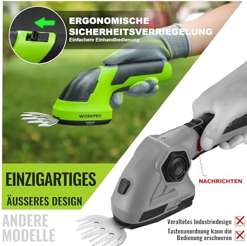 Gartenschere Akku 7,2V Grün, Handliche Grasschere Elektrisch
