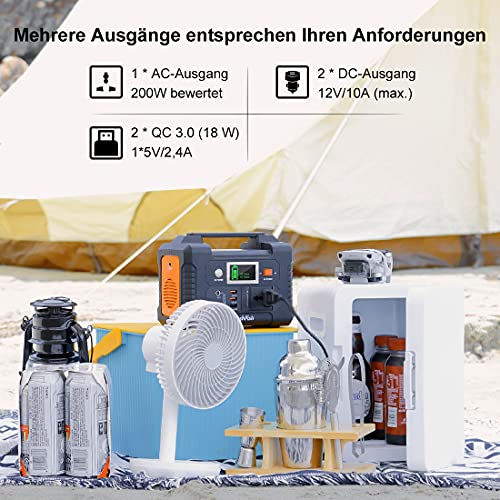 Tragbares 200W-Kraftwerk, FlashFish 40800mAh Solargenerator mit 220V AC-Steckdose/2 DC-Anschlüssen/3 USB-Anschlüssen, Backup-Akkupack-Netzteil für CPAP Outdoor-Advanture Load Trip Camping Notfall