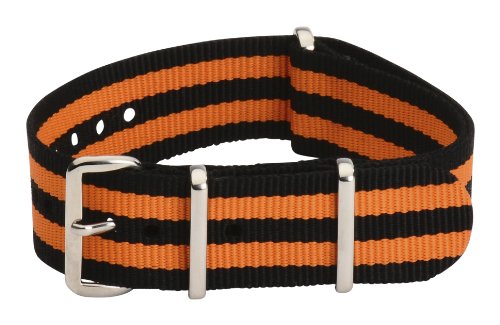Clockwork Synergy Classic Nylon Nato watch straps bands (18mm, Black / Pumpkin)