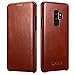 Galaxy S9 Plus Leather Case, Icarer Genuine Vintage Leather Flip Folio Opening Cover in Curved Edge Design, Slim Thin Side Open Case for Samsung Galaxy S9 Plus 6.2 Inch (Brown)