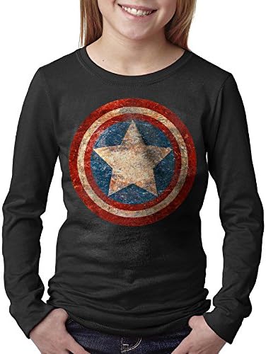 Kids Youth Captain America Civil War Distressed Shield Long Sleeve T-Shirts Black