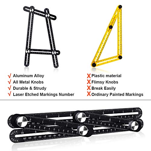 KEGOUU Multi Angle Measuring Ruler, Premium Aluminum Ultimate Template Tool/Layout Tool/Angle Finder Woodworking Tool/Flooring Angle Ruler for Handymen, Builders, Craftsmen, DIY-ers (4 sides, Black)