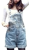 Difyou Women's Denim Overalls Shorts Washed Fitted Jeans Shortalls Blue