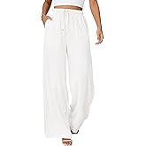 VXVGER Womens Linen Pants High Waist Wide Leg Pant Casual Summer Palazzo Pants Loose Flowy Beach Trousers with Pockets