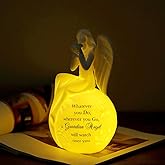 Guardian Angel Ceramic Night Light – Praying Angel Figurine Lamp with Inspirational Message – LED Light Up Keepsake Gift for Christian Home Décor, Sympathy, Memorial, or Father’s Day