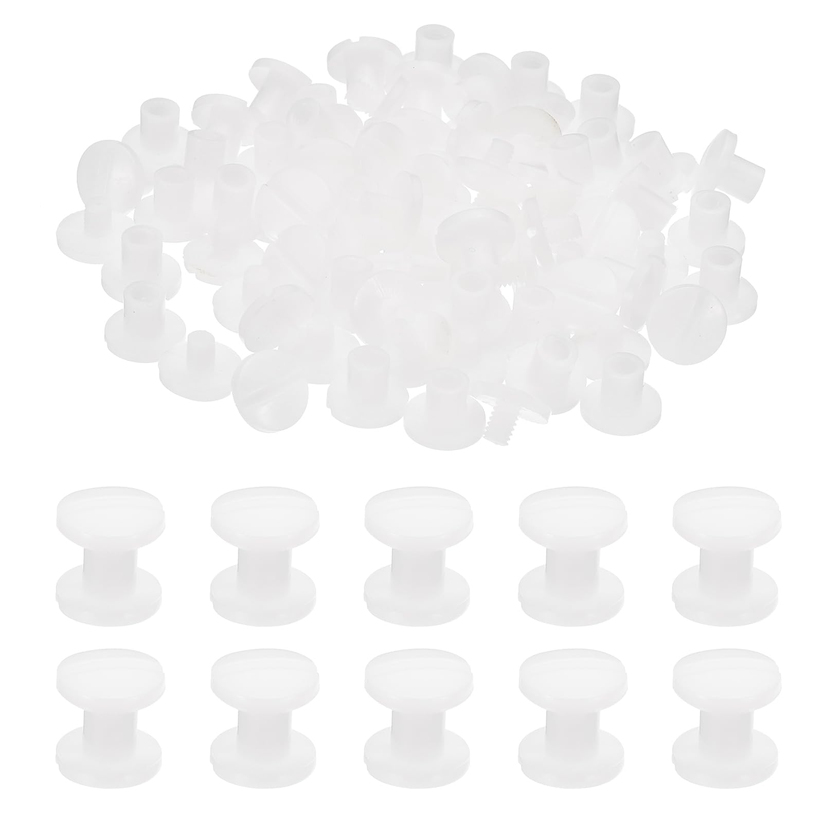PATIKIL 6mm Chicago Screws, 40 Sets Plastic Chicago Screws Slotted Head Binding Post 5.5mm OD Screw Bolts Leather Rivets Fasteners Connectors White for Leather Belt Scrapbook Photo Albums