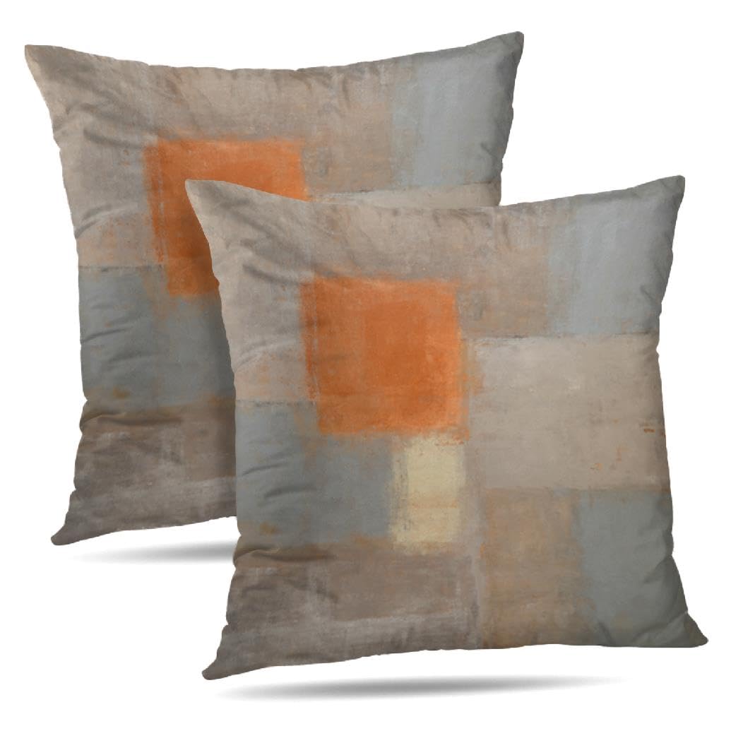 Alricc Grey and Beige Pillow Covers 22X22, Brown Teal Abstract Art Painting Aesthetic Square Accent Decorative Throw Pillow Covers, Soft Throw Pillows for Couch Sofa Bedroom Set of 2