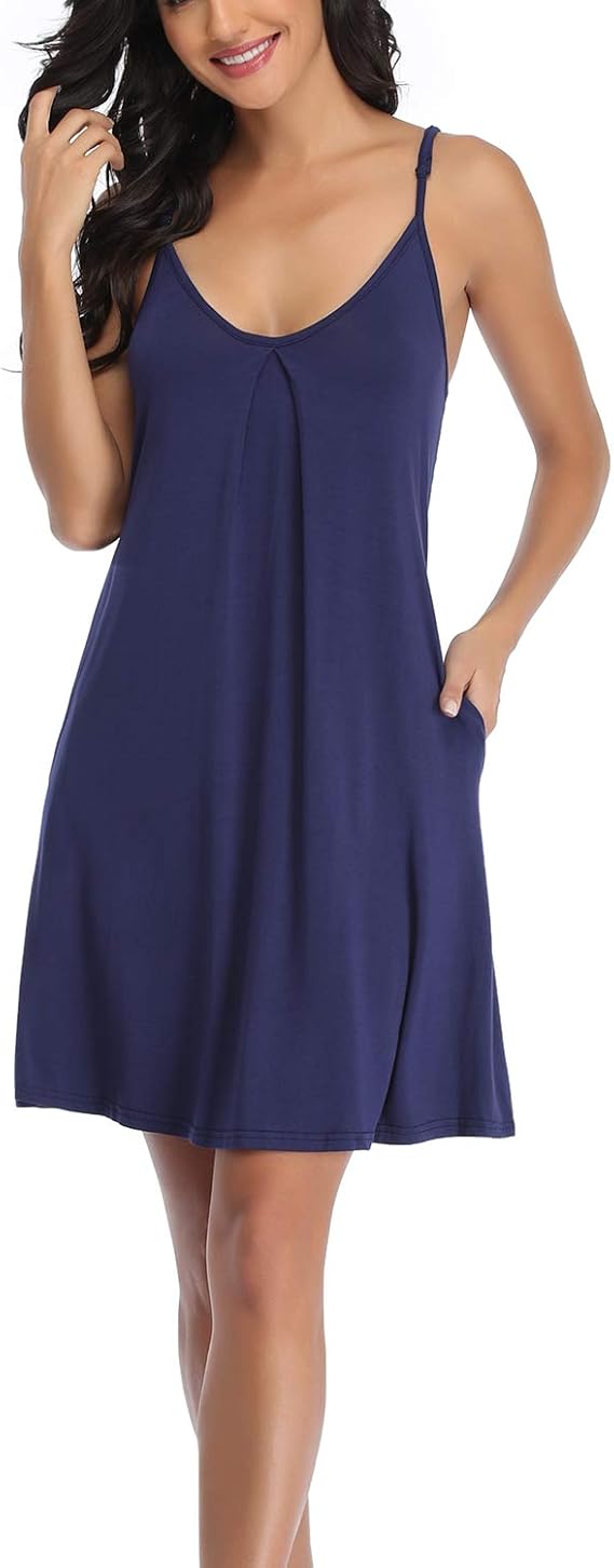 Evelife Womens Nightgown V Neck Sexy Strappy Nightdress Short Chemise Cotton Ruffle Nightwear