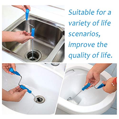 Sinwo Home Bathroom Sink Hair Cleaning Hooks Sink Dredge Drain Clog Remover Cleaning Tools for Kitchen Sink Bathroom Tub Toilet Clogged Drains Dredge Pipe Sewers (Blue) - Thumbnail 3