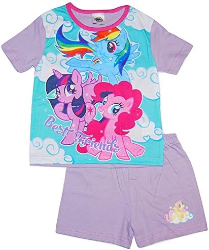 100% Official Merchandise Kids Childrens Girls My Little Pony 2 Piece Shortie Pyjama Set, Best Friends, 5/6