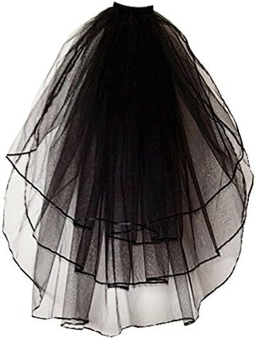 Qunvian Women's Double Ribbon Edge Center Cascade Bridal Wedding Veil (Black)