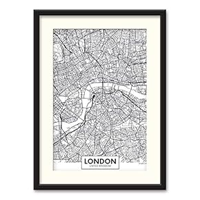 Black Paper Framed Canvas Wall Art for Living Room, Bedroom Black and White City Map Canvas Prints for Home Decoration Ready to Hanging - 23x31 inches