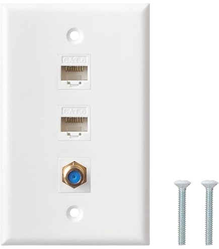 Riteav Piastra A Muro Bianca Con 2 Porte RJ12 E 1 Ingresso TV Coassiale F-Type