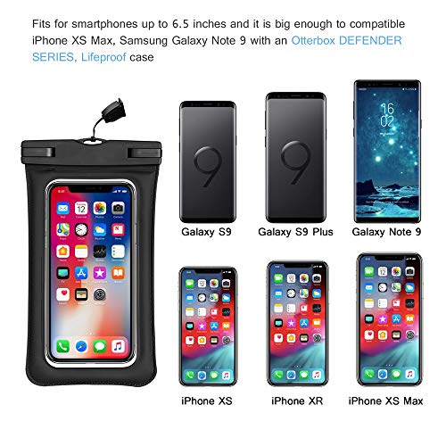 Universal Waterproof Case, IFCASE IP68 Floating TPU Phone Dry Bag Pouch for iPhone Xs Max/XR/XS/X, iPhone 7/8 Plus, Samsung Galaxy S8+/S9+, Note 9/8, Pixel 3/2 XL (Black) - Thumbnail 5