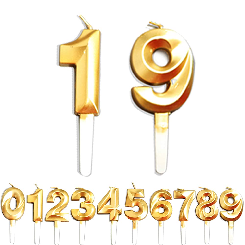 Birthday Candles, 19th/91th/1th/9th Birthday Cake Candles, Cake Decoration for Birthday Party Wedding Anniversary Graduation Party Supplies (Gold, Number 1&9)