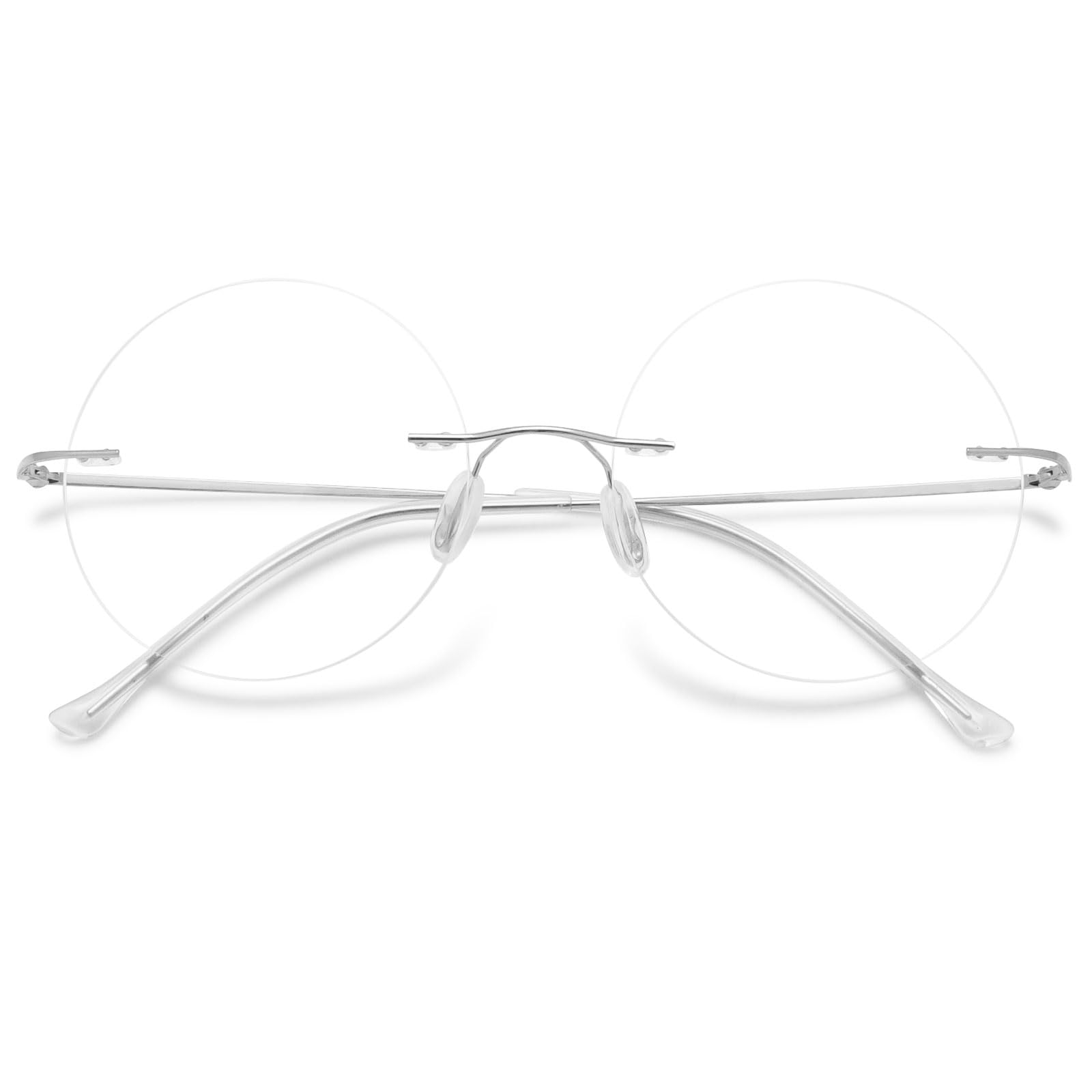 MAGIMODAC Women Men Round Reading Glasses Blue Light Blocking Titanium Frameless Ladies Readers Eyeglasses 0.0/1.0/1.5/2.0/2.5/3.0/3.5/4.0(Silver,1.50)