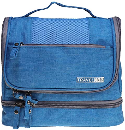 ALCIONO Large Hanging Travel Toiletry Bag - Waterproof Makeup Organizer Bag Shaving Kit Toiletry Bag for Travel Accessories, Shampoo, Cosmetic, Personal Items - Blue (24 x 20 x 14 cm)