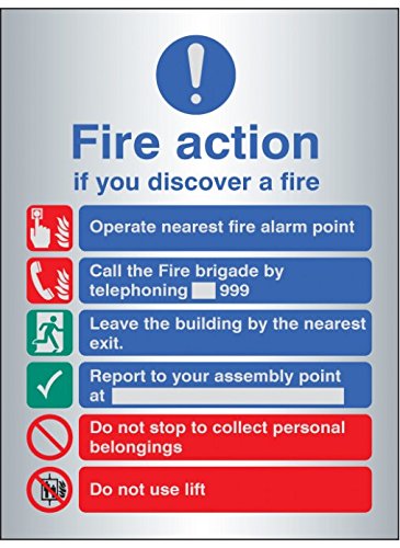 Caledonia Signs 59538 Fire Action Manual Dial With Lift Label, Aluminium