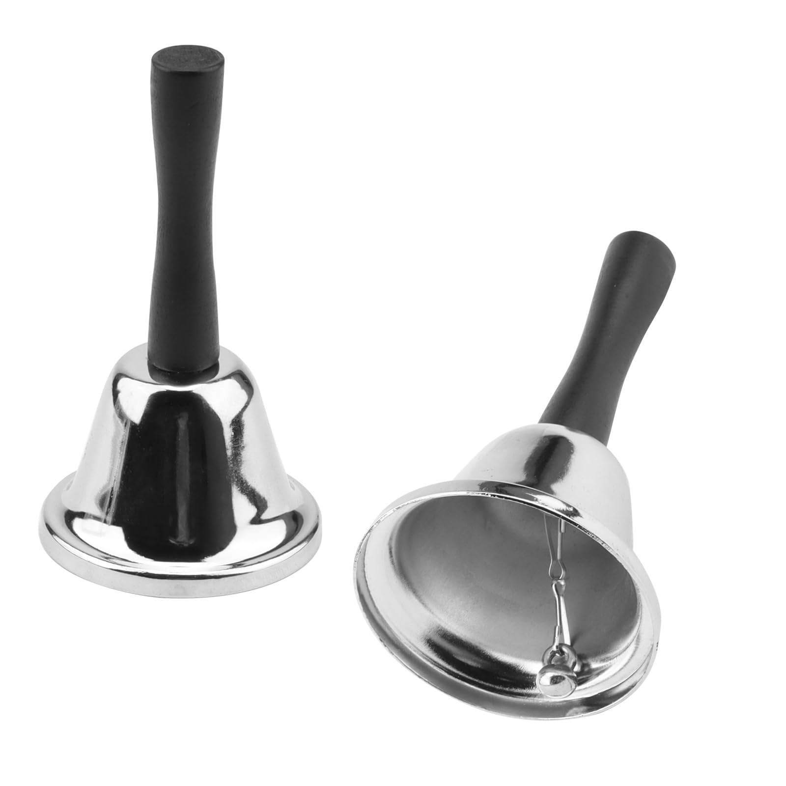 KEILEOHO 2 PCS Hand Held Bell, Small Metal Tea and Dinner Bell for Service, Reception, Silver, 12cmx6.5cm