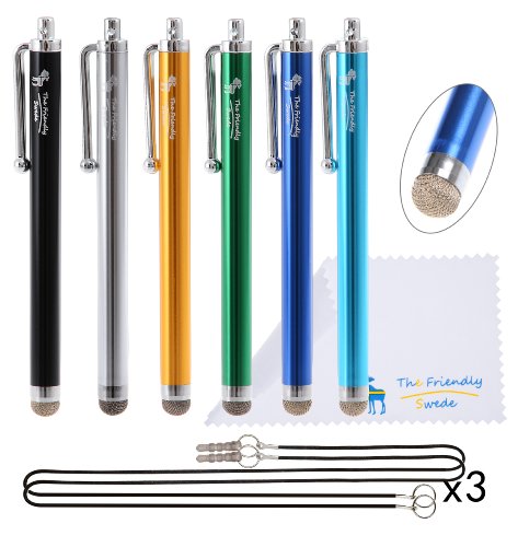 The Friendly Swede Bundle of 6 Micro-Knit Hybrid Fiber Tip Universal Capacitive Stylus Pens 4.5