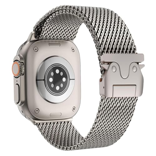 Apple Watch Ultra 3/2/1 49mm, Parachute Style Buckle, Titanium Milanese Straps for iWatch Series 11 10 9 8 7 6 5 4 Ultra SE 3 2 1, 49mm/46mm/45mm/44mm/42mm [[[Series 3/2/1)