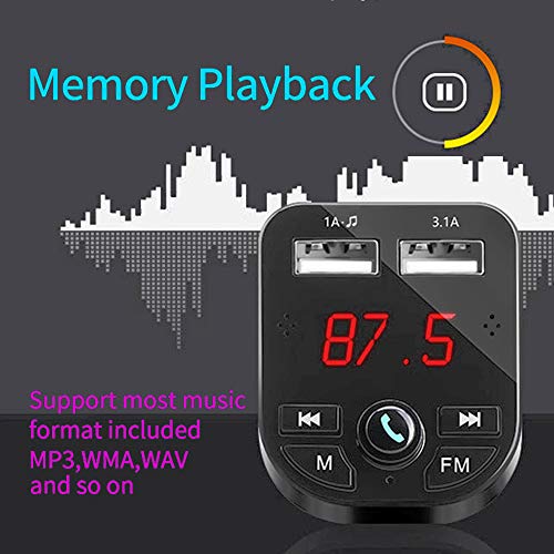 Wireless Bluetooth FM Transmitter for Car,Huifen Car Kit Audio Adapter & Receiver with Mic Handsfree Call MP3 Player Voice Navigation Fast Charger with 2 USB Ports,TF Card Port & AUX Output (Black) - Thumbnail 5