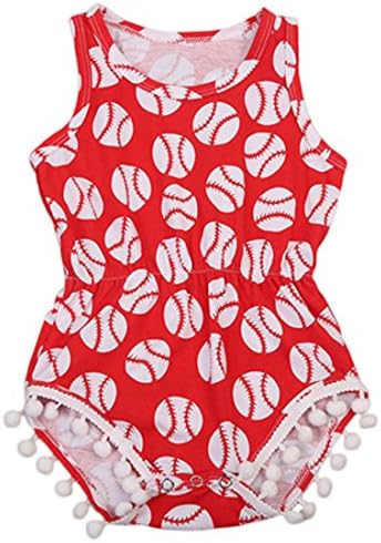 Tianve Newborn Baby Girls Baseball Pompom Rompers Jumpsuit Bodysuit Sunsuit (0-6 Months)