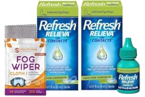MAXIM EYE Refresh Relieva for Contacts, 2 Bottles of 0.27 Fl Oz Lubricant Eye Drops (Totaling 16ml), Bundled with One Reusable Anti Fog Cloth for Eyeglasses (2 Pack -16 ML)