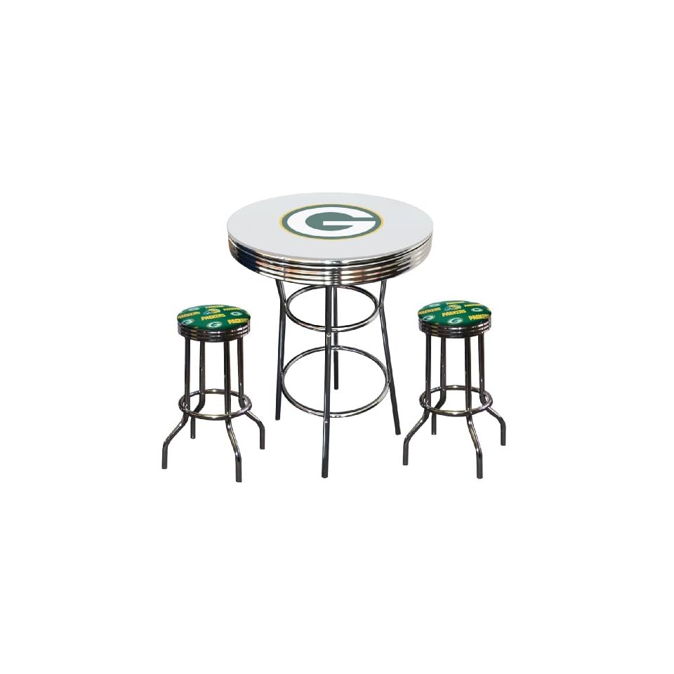 Green Bay Packers Logo NFL Football Glass Top Chrome Metal White Bar