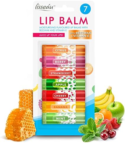 SOL 7pk Lip Balm Set Flavoured Moisturiser for Lips with Beeswax & Vitamin E - Fruit Lip Balm Set for Girls for Dry Chapped Lips - Moisturising Balms Multipack Sticks Girls Lipbalm for Daily Use
