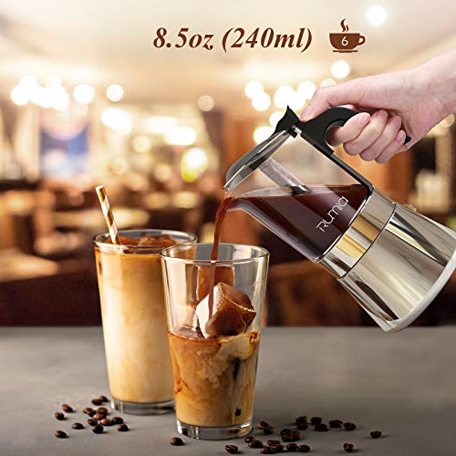 Rumia Moka Pot Stovetop Espresso Maker, Crystal Glass & Stainless Steel