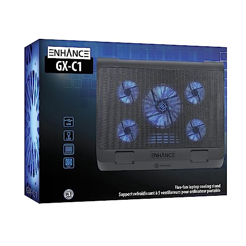ENHANCE Gaming Laptop Cooling Pad Stand with LED Cooler Fans , Adjustable Height , & Dual USB