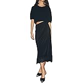 Women Silk Satin Half Slip Long Skirts Lace Patchwork Elastic Waist Long Skirt Elegant Silky Flowy A Line Midi Skirts