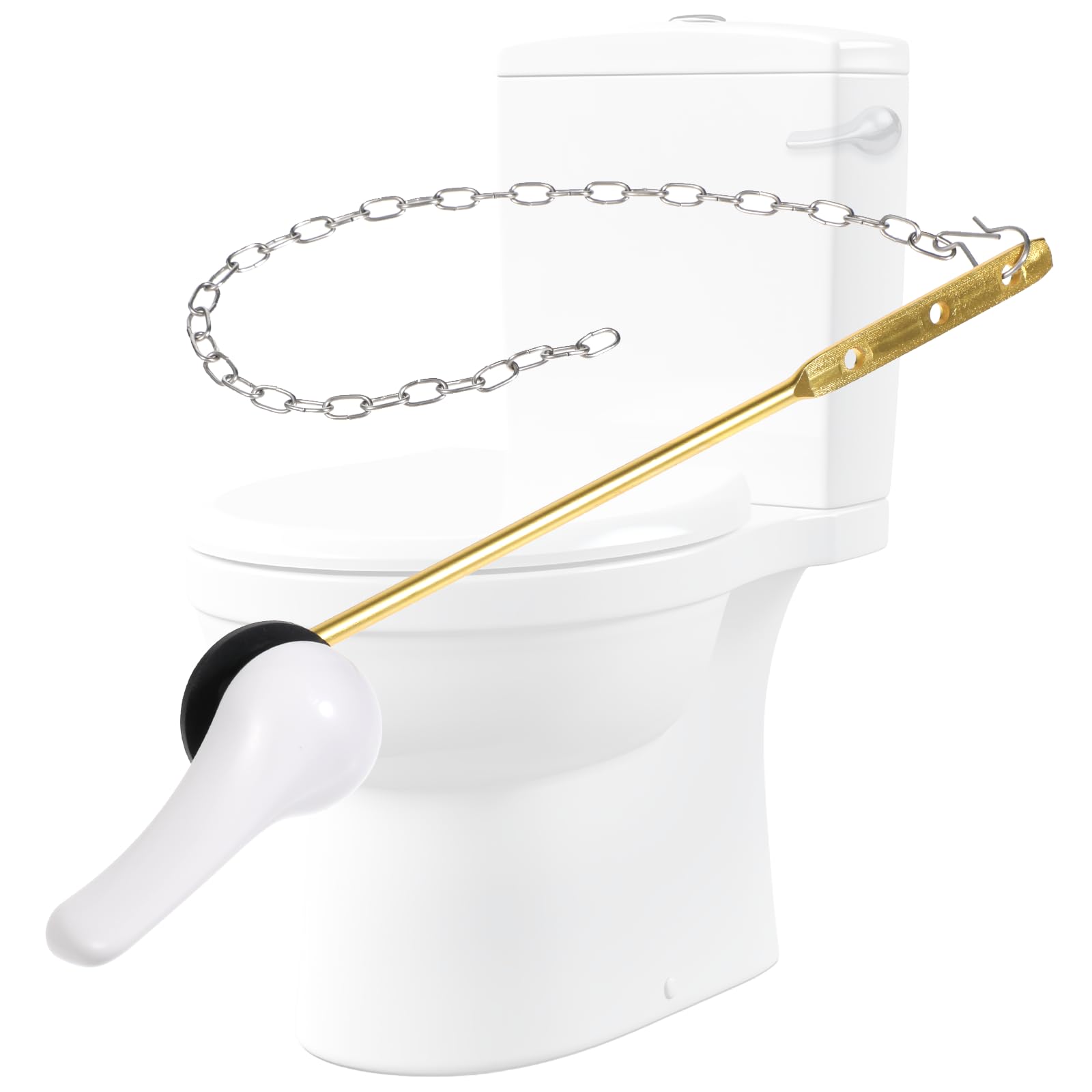 Photo 1 of 1 Set Universal Toilet Handle Replacement Kit with Stainless Steel Flapper Chain and Aluminum Alloy Arm, White Front Mount Toilet Flush Handle Replacement Toilets Handles Lever Replacements, White