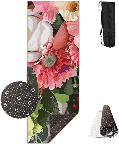 Floral Painting Premium Design Yoga Mat, Extra Long (24"x71"), Non-slip, Eco-friendly, Ideal For Bikram, Hot Yoga, Ashtanga, Pilates, Or Sweaty Practice. Includes Carrying Strap!
