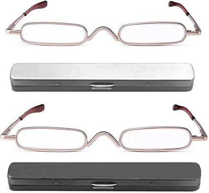 small reading glasses in metal case