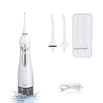 MXXTL Munddusche, Tragbare Elektrische Zahnseide USB-Wiederaufladbarer, Wasserdichter Ipx7-GüRtel 4 DüSen Mit 300Ml Wassertan