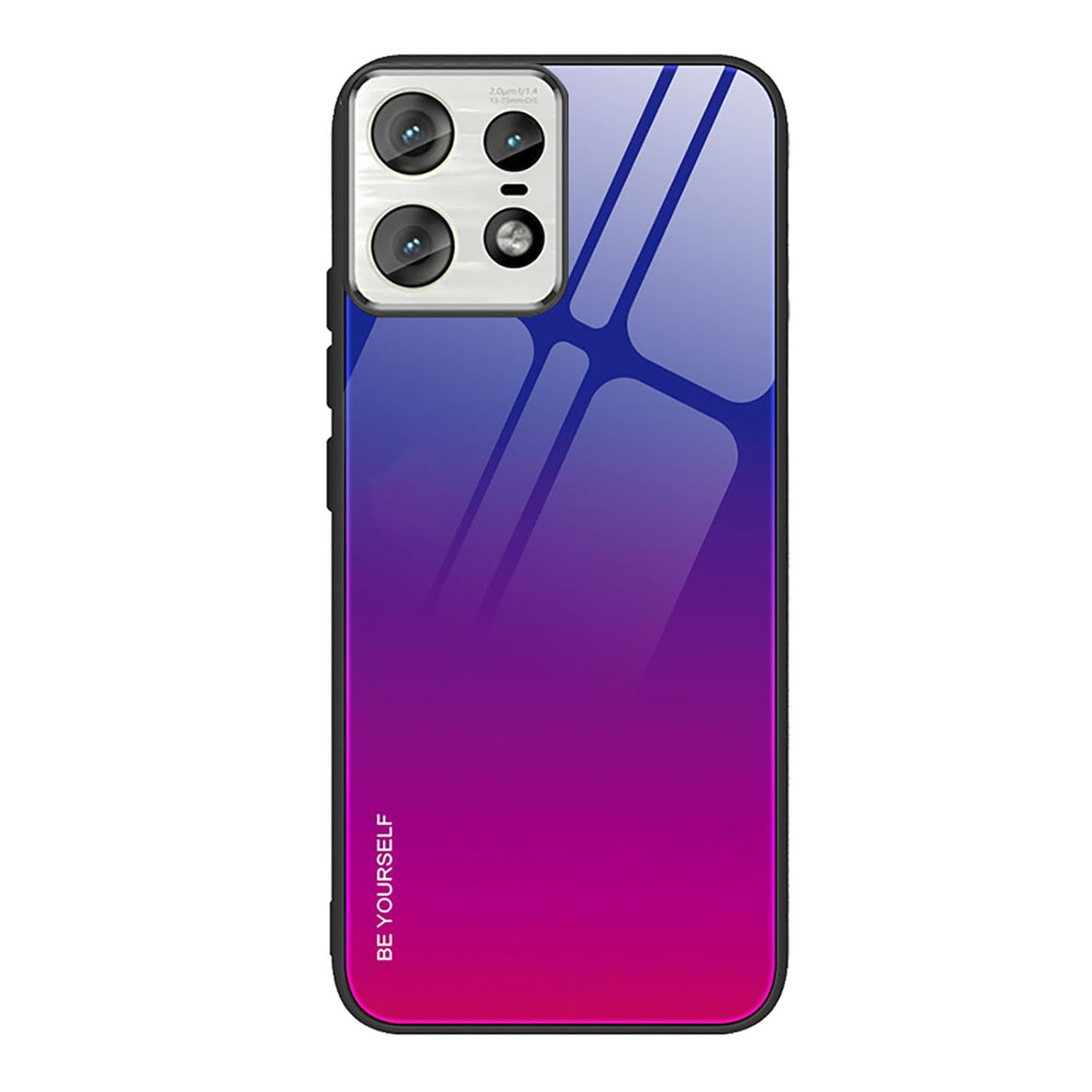 ILING Case for Motorola Edge 50 Pro, Ultra Thin Elegant Gradient Color Anti-scratch Hard Tempered Glass Back Cover + Soft Fit with Silicone TPU Border Shockproof Case (Blue red)
