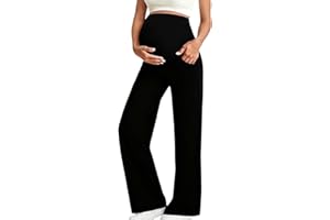 Maternity Pants for Women Over The Belly Yoga Dress Work Pregnancy Pants Stretchy Lounge Wide Leg Trousers with Pockets