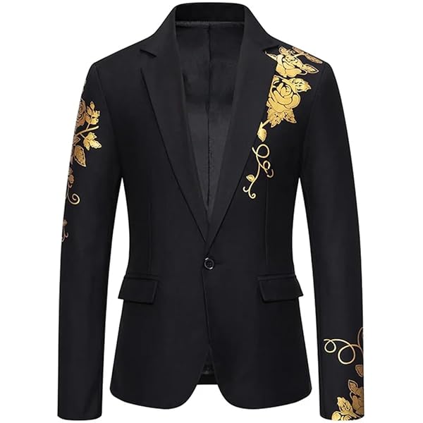 xoxingysm Mens Floral Blazer Jacket Paisley Shawl Lapel Golden