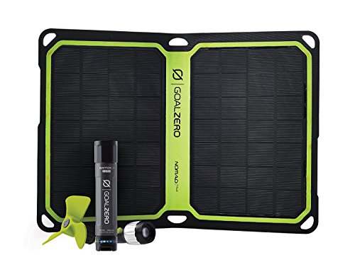 Goal Zero Switch 10 Core Recharger with Nomad 7 Plus Solar Kit, 2600mAh Power Bank with Flashlight Tip and Fan Tool