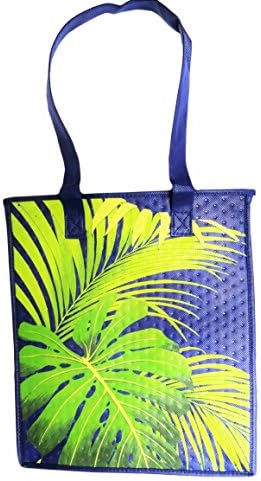 HAWAIIAN TROPICAL LEAVES TOTE BAG REUSABLE GIFT BAGS HAWAII LUAU PARTY GIFT LARGE 13.75” H x 11.75” W x 10.5” D BABY SHOWER INSULATED LUNCH NON WOVEN RED MOKU ROYAL PALM LEAVES RAIN FOREST