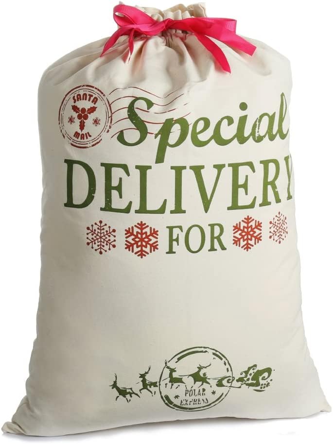 Christmas Bag Santa Sacks For Gift Burlap Extra Large 19.7" X 26.8"with Drawstring For Xmas Presents Stocking Stuffers Decorations & Holiday Party Favors For Kids Girl Boy (Large)