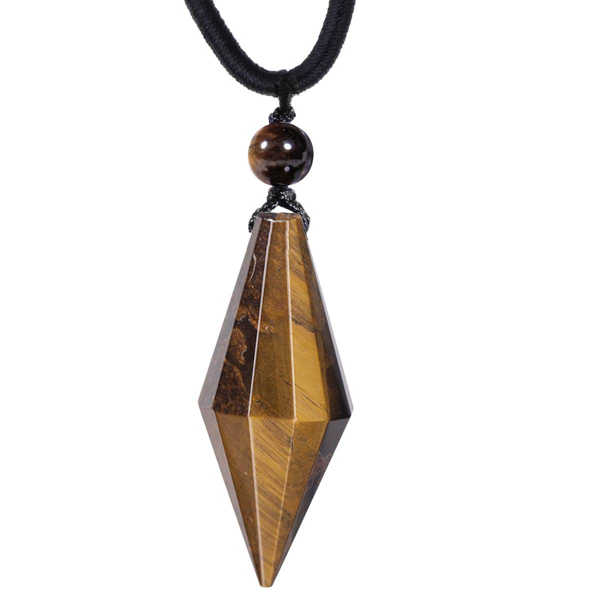 mookaitedecor Natural Tiger's Eye Crystal Point Pendant Necklace for Women Men, Chakra Reiki Healing Protection Crystal Necklace Pendulum Necklace Black Cord Semi Precious Stone Jewellery Gift