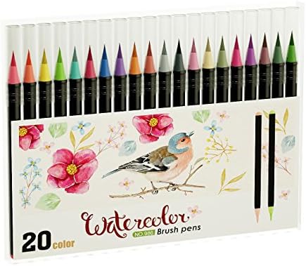 Best Watercolor Brush Pen Set Pack of 20 pcs 1 Empty Marker - Perfect Gift for Kids Boys Girls and Adults - Pro Flexible Markers for Painting Engaging Soft Water Brush for Art Drawing