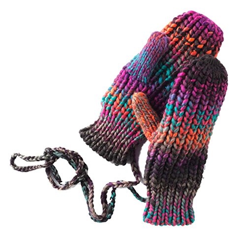 Mudd Womens Soft Orange & Purple Knit Mittens with String Attachment